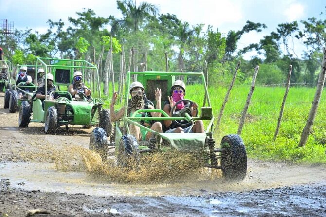 Eco Aventure Park+ Zipline+Horseback Ride+Buggy - Stop 2 at Anamuya: dune buggies through hills, ranch areas, dust, and mud