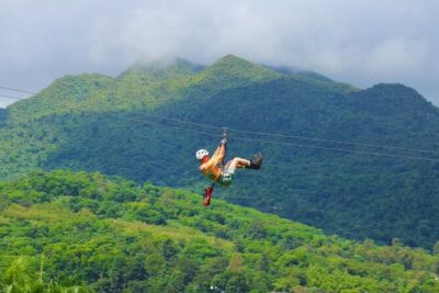 El Yunque Ziplining in Puerto Rico - The full route: five zips, optional rappel, and the canopy bridge