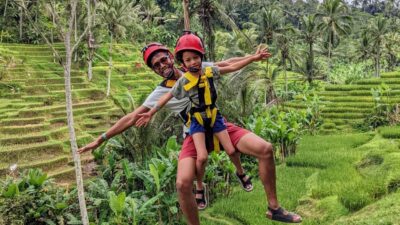 Ubud Zipline & Watersport (Jetski, Parasailing, BananaBoat) - U Fun Field zipline: gliding above rice terraces in real valley views
