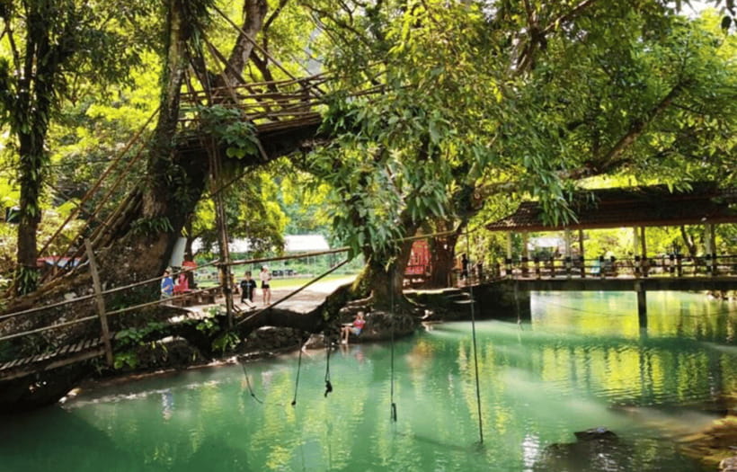 Vang vieng:Zipline,Rafting,2 Cave Hikes,Kayaking,Lagoon 3 - Underwater cave rafting on a tire: the rope-and-tire part that changes the whole mood