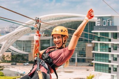 Zipline Sky Bull in Urban Environment in Toroverde urban park San Juan - Before You Fly: Check-In, Helmet Harness, and the Stair Reality