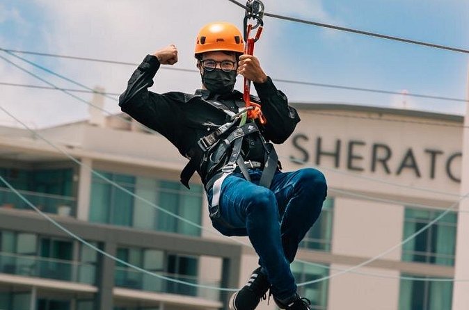 Zipline Sky Bull in Urban Environment in Toroverde urban park San Juan - Urban Rules That Matter: Shoes, No Loose Items, and Weight Limits